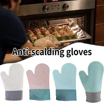 1 adet silikon Anti-haşlanma eldiven mutfak fırın eldivenleri eldiveni dayanıklı ısı fırın çift katmanlı pamuk BARBEKÜ silikon ızgara ve Glo R5N1