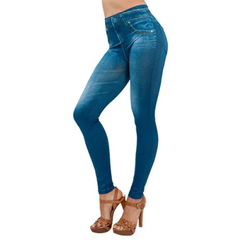 2021 Kadın Sahte Denim Pantolon Popo Kaldırma Moda Slim Fit Elastik Yoga Tayt Push Up fitness pantolonları Dropshipping