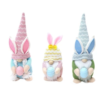 3 Adet Paskalya Tavşanı Gnome Tutan Yumurta Dekoratif Yeni Yıl Bahar Festivali Parti