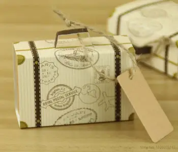 50 adet nostaljik bavul şeker kutusu Uçak Kraft Çikolata Kutuları Bebek Duş Düğün Iyilik Hediye Kutusu Çantası Düğün Parti Malzemeleri