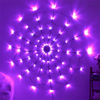 70 LEDs Dia 70 cm mor örümcek Web ışık zinciri cadılar bayramı örümcek Web duvar ışık ev partisi oturma odası yatak odası ortam dekor