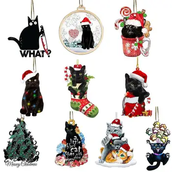 Akrilik Noel Kedi Hayvanlar Süs Sevimli Karikatür Yavru Kolye Yaratıcı Noel Ağacı Dekorasyon Araba Dikiz Aynası Kolye