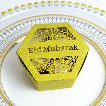 Altıgen Şekilli Ramazan Hediye Lazer Kesim Eid Mubarak Adha Tatlı Şeker Kutusu Çocuklar için