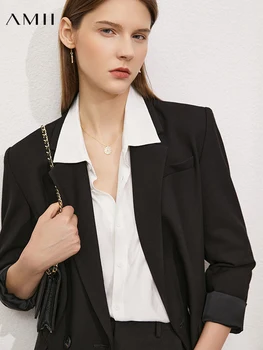 Amii Minimalizm Kadın Blazers Moda Çentikli Katı Zarif Mont ve Ceketler Ofis Bayan Takım Elbise Ceket Kadın Palto 12170266