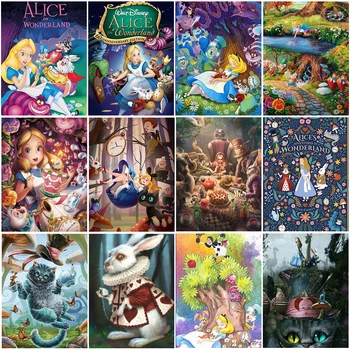 Disney 5D DİY Elmas Boyama Alice İn Wonderland Tam Yuvarlak Karikatür Prenses Elmas Nakış Sanat Mozaik Ev Dekor Hediyeler