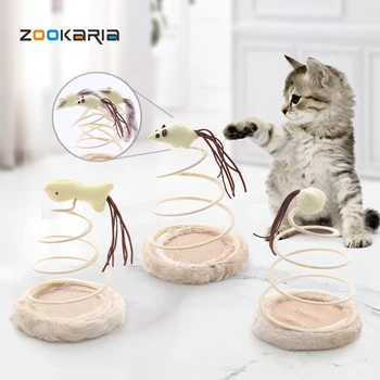 Kedi Oyuncak Peluş Bahar Plaka Kızdırmak için Kedi Oyuncak Fare Spiral Çelik Tel Otomatik Scratch Halat Interaktif Kedi Otomatik Oyuncak Kaynağı