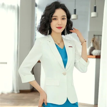 Moda Kadın Blazers ve Ceketler İş Elbisesi Üniformaları İş Elbiseleri Yarım Kollu OL Beyaz