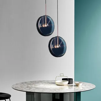 Modern LED mavi cam kolye ışıkları Nordic oturma odası yatak odası başucu kolye lamba mutfak asılı lambalar dekor aydınlatma armatürleri