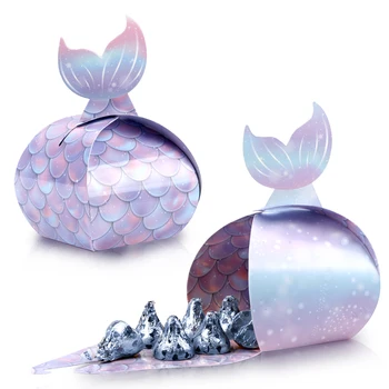 OurWarm 12 adet Mermaid Parti Iyilik Şeker Kutuları Parti Süslemeleri Malzemeleri Kutuları Doğum Günü Bebek Duş Iyilik