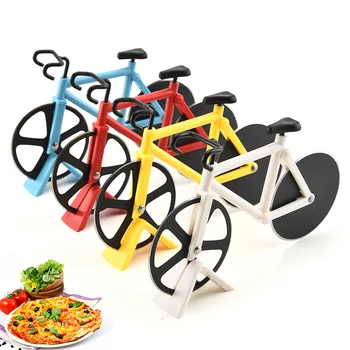 Paslanmaz Çelik Bisiklet Pizza Kesici Yaratıcı Bisiklet Pizza Kesme Bıçağı Ocak İki tekerlekli Silindir Pizza Chopper Dilimleme mutfak gereçleri