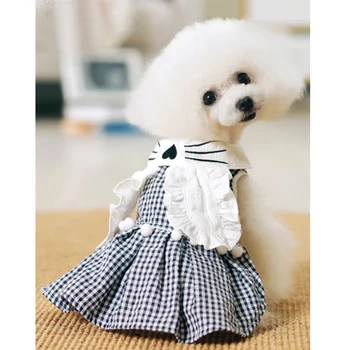 Pet Köpek Giysileri Siyah Beyaz Ekose Sevimli Kanat Etek Elbise Yavru Köpek Kostümleri Mont %100 % Pamuk Giyim Chihuahua Teddy Elbise