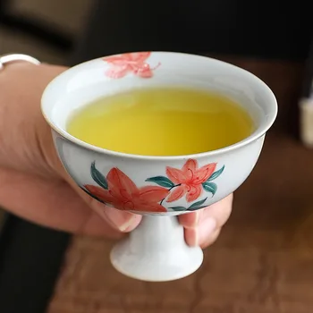 Porselen El Boyalı Yingchun Fincan Antika Porselen Gri Sır çay bardağı Yüksek Ayak çay bardağı Kung Fu çay seti Tek Fincan Kase