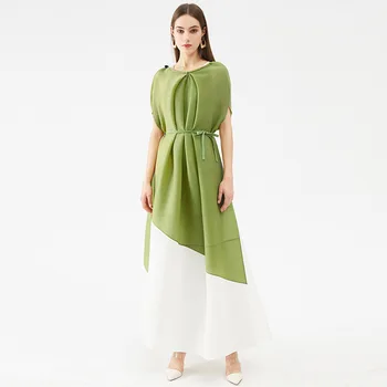 Renk Kontrast Ekleme Elbise kadın 2022 İlkbahar Ve Yaz Yeni kadın Mizaç Süper uzun elbise