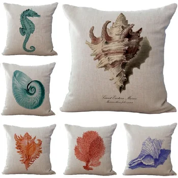 Yastık Kılıfı Keten Deniz Hayvanları Desenleri Kapak Araba Kanepe Atmak Yastıklar Dekoratif Yastık almofada decorativos cojines